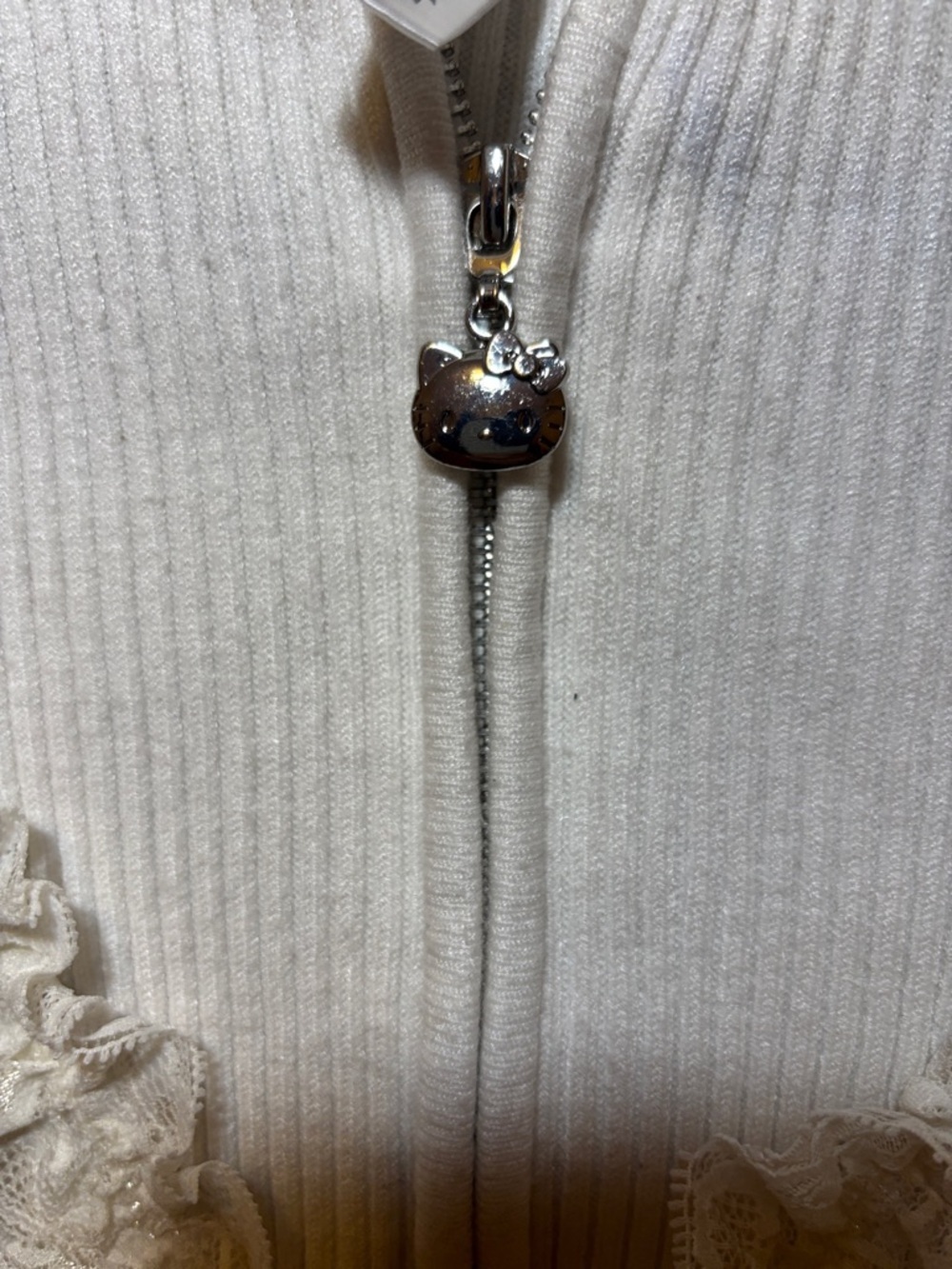 Forever 21 White Ribbed Zip-Up Jacket with Ruffle Trim - Picture 3 of 4